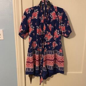 Trixxi Blue and Pink Floral Romper